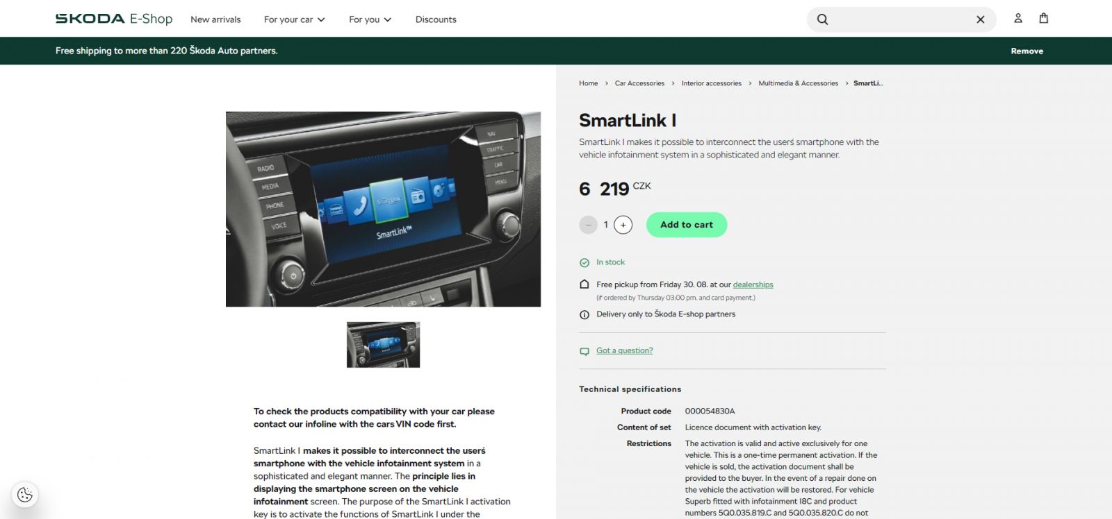 Skoda SmartLink aktiválás